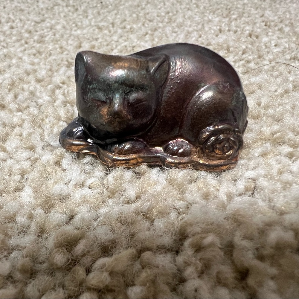 Vintage Japanese Brass Copper Sleeping Cat Okinomo Ornament